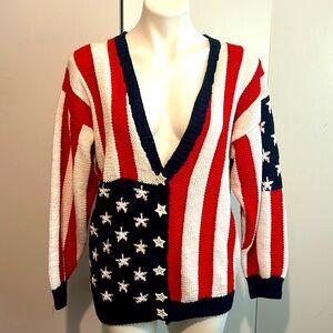 Classic Preppy Cozy Patriotic Stars & Stripes USA heavy knit cardigan